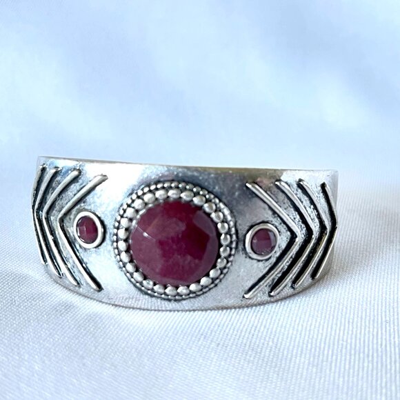 Lucky Brand Silver-Tone Red Stone Cuff Bracelet - Picture 4 of 10